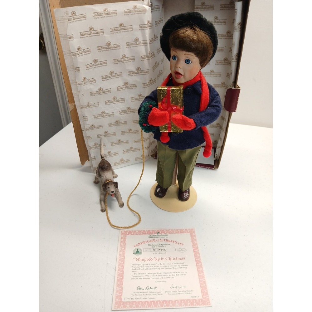 1993 Ashton-Drake "Wrapped Up in Christmas" 13" Ltd Ed Porcelain Doll BNIB